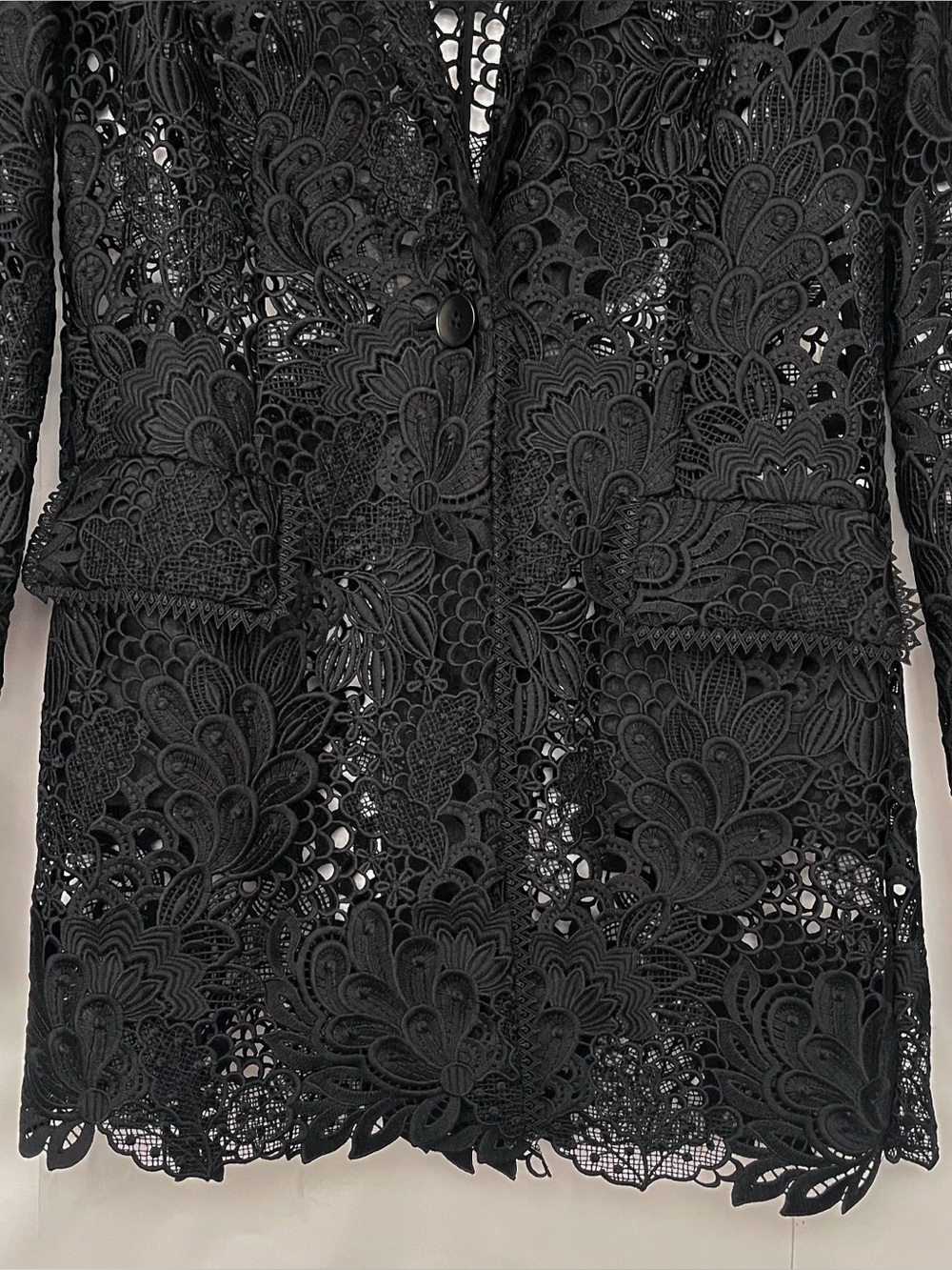 Elie Tahari Floral Crochet Lace Blazer Modern Unlined Pockets Size 0 Black - Picture 4 of 16
